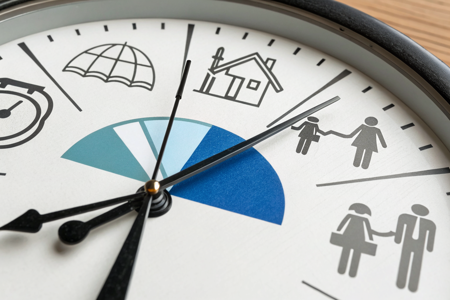 Clock with shrinking pie chart, representing insurance benefit changes.