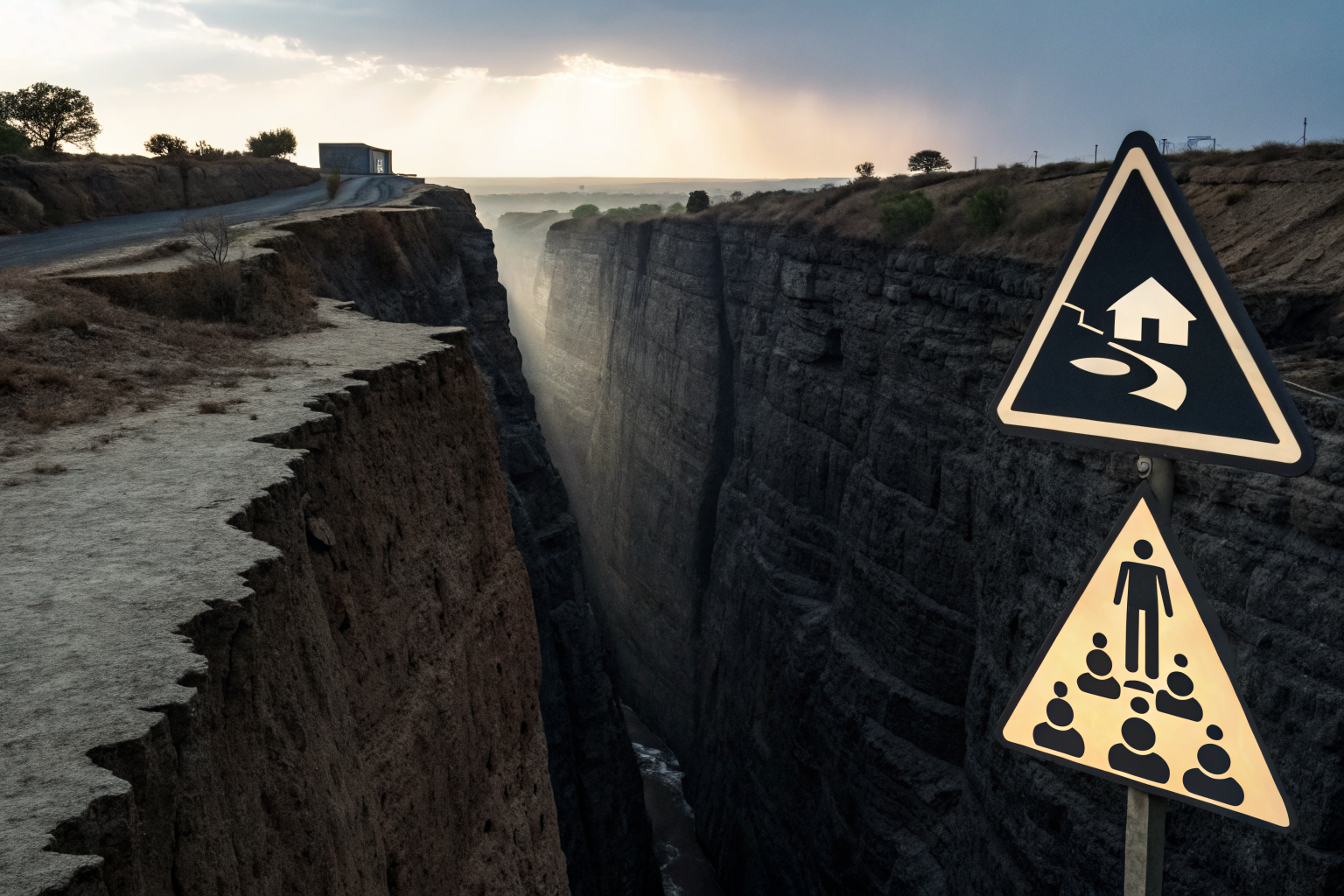 Unbridgeable chasm depicting gap between theft and injury coverage for e-bikes.