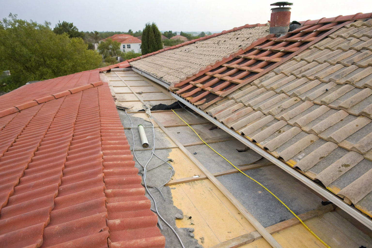 Tile roof insurance coverage explained with underlayment vs tile visual.