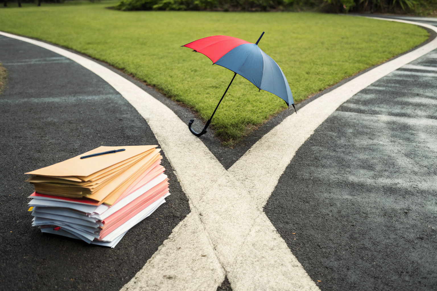 Diverging paths to umbrella and excess liability, illustrating coverage options.