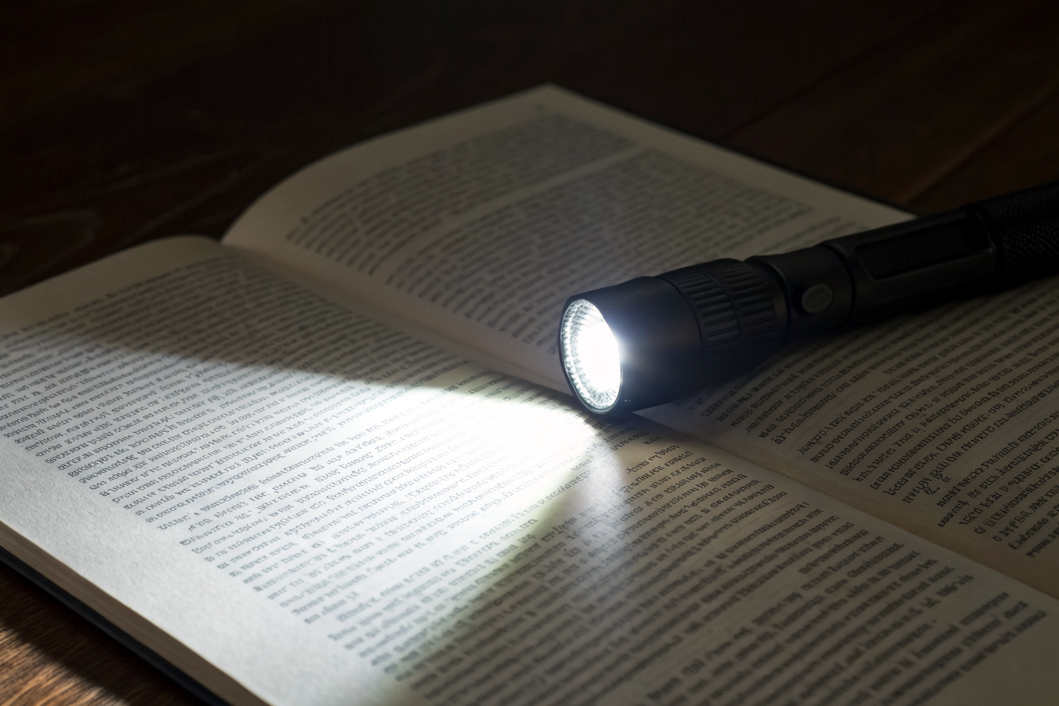 Flashlight revealing hidden text symbolizing clarity in policy review.