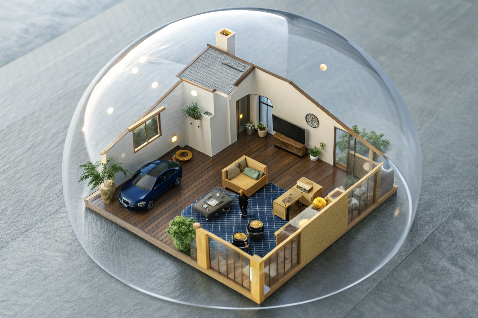 Illustration of a condo interior protected by a translucent bubble, representing an HO-6 policy.